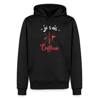 je suis coiffeuse - Sweat à capuche Premium bio Homme - noir - Devant - Nico (187cm)