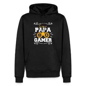 Super papa gamer - Sweat à capuche Premium bio Homme - noir - Devant - Nico (187cm)