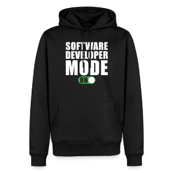 Software Developer Mode On - Men’s Premium Organic Hoodie - black - Front - Nico (187cm)