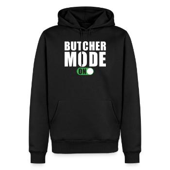 Metzger Modus Ein - Männer Premium Bio Hoodie - Schwarz - Vorne - Nico (187cm)