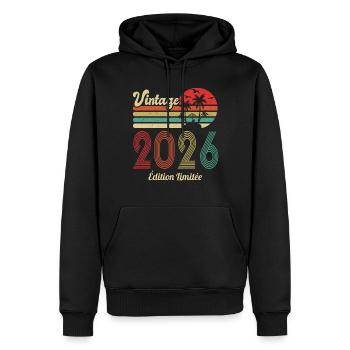 2026 Vintage Anniversaire Idée Cadeau 2026 - Sweat à capuche Premium bio Homme - noir - Devant - Nico (187cm)