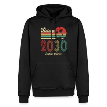 vintage 2030 Vintage Anniversaire Idée Cadeau 2030 - Sweat à capuche Premium bio Homme - noir - Devant - Nico (187cm)
