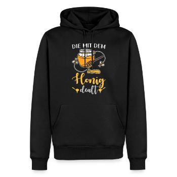 Die mit dem Honig dealt Lustiges Imker - Männer Premium Bio Hoodie - Schwarz - Vorne - Nico (187cm)