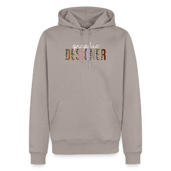 Graphic Designer Leopard Print Funny Gift - Men’s Premium Organic Hoodie - taupe - Front - Nico (187cm)