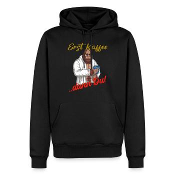 Kaffee dann Du ein Kaffee am morgen muss sein - Männer Premium Bio Hoodie - Schwarz - Vorne - Nico (187cm)