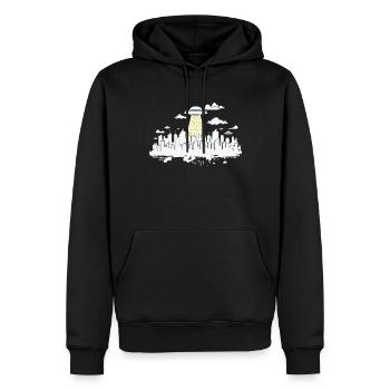 Skyline mit Ufo Gebäude Stadt Silhouette - Männer Premium Bio Hoodie - Schwarz - Vorne - Nico (187cm)