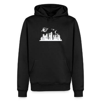 Skyline mit Planeten und Rakete Stadt - Männer Premium Bio Hoodie - Schwarz - Vorne - Nico (187cm)
