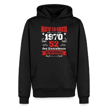 Cadeau D'anniversaire 52 Ans Novembre 1970 limitée - Sweat à capuche Premium bio Homme - noir - Devant - Nico (187cm)