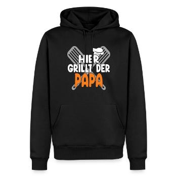 Hier Grillt Der Papa - Männer Premium Bio Hoodie - Schwarz - Vorne - Nico (187cm)