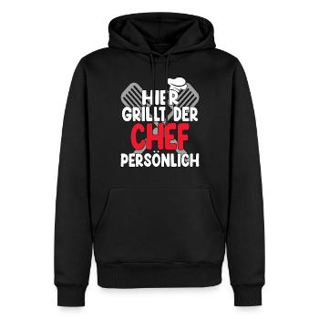 Hier Grillt Der Chef Persönlich - Männer Premium Bio Hoodie - Schwarz - Vorne - Nico (187cm)