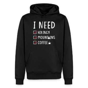 Hiking Mountains Coffee - Men’s Premium Organic Hoodie - black - Front - Nico (187cm)