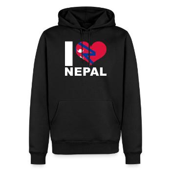 J’adore le drapeau du cœur du Népal - Sweat à capuche Premium bio Homme - noir - Devant - Nico (187cm)