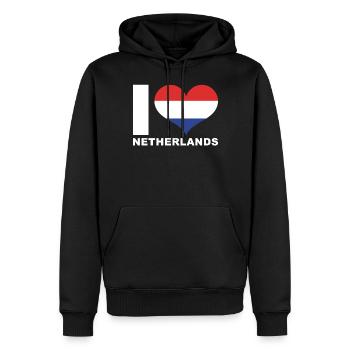J’adore le drapeau du cœur des Pays-Bas Pays-Bas - Sweat à capuche Premium bio Homme - noir - Devant - Nico (187cm)