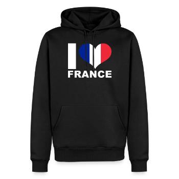 J’aime la France drapeau du cœur France - Sweat à capuche Premium bio Homme - noir - Devant - Nico (187cm)