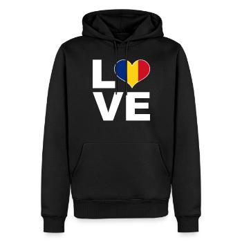 J’aime la Roumanie drapeau du cœur Roumanie - Sweat à capuche Premium bio Homme - noir - Devant - Nico (187cm)