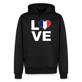 J’aime la France drapeau du cœur France - Sweat à capuche Premium bio Homme - noir - Devant - Nico (187cm)