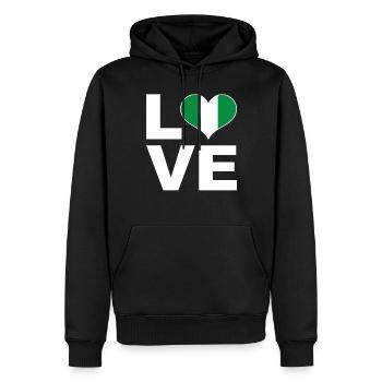 J’aime le drapeau du cœur du Nigeria - Sweat à capuche Premium bio Homme - noir - Devant - Nico (187cm)