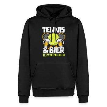 TENNIS UND BIER DRUM BIN ICH HIER TENNISSPIELER - Männer Premium Bio Hoodie - Schwarz - Vorne - Nico (187cm)