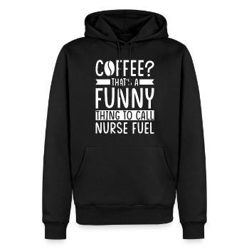 Dicton du café infirmier - Sweat à capuche Premium bio Homme - noir - Devant - Nico (187cm)