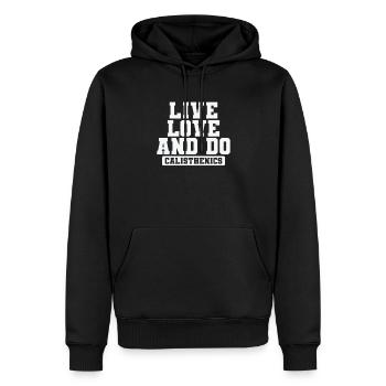 Live Love and Do Calisthenics Fitness - Männer Premium Bio Hoodie - Schwarz - Vorne - Nico (187cm)