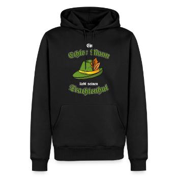 Ein echter Mann liebt seinen Trachtenhut - Männer Premium Bio Hoodie - Schwarz - Vorne - Nico (187cm)