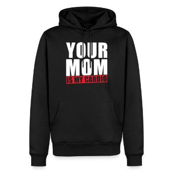 Ta mère est mon Cardio - Sweat à capuche Premium bio Homme - noir - Devant - Nico (187cm)