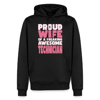 Fière épouse d’un sacré bon technicien - Sweat à capuche Premium bio Homme - noir - Devant - Nico (187cm)