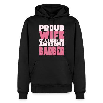 Fière épouse d’un sacré bon coiffeur - Sweat à capuche Premium bio Homme - noir - Devant - Nico (187cm)