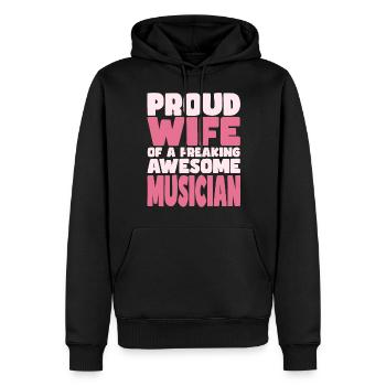 Fière épouse d’un sacré bon musicien - Sweat à capuche Premium bio Homme - noir - Devant - Nico (187cm)