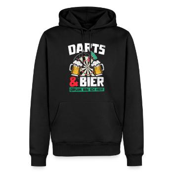 DARTS UND BIER DRUM BIN ICH HIER STEELDARTS DARTS - Männer Premium Bio Hoodie - Schwarz - Vorne - Nico (187cm)