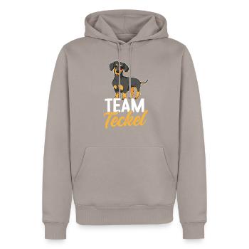 Teckel Dog Saying - Dachshund & Dachshund - Men’s Premium Organic Hoodie - taupe - Front - Nico (187cm)