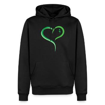 Mnenal Health Green Heart Comma : Spread Love and - Men’s Premium Organic Hoodie - black - Front - Nico (187cm)