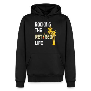 Rocking The Retired Life Vintage - Männer Premium Bio Hoodie - Schwarz - Vorne - Nico (187cm)