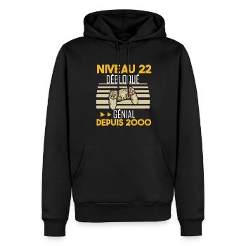 niveau 22 débloqué génial depuis 2000 - Sweat à capuche Premium bio Homme - noir - Devant - Nico (187cm)