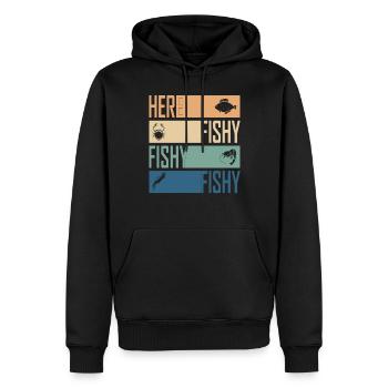 Hier Fisch Fisch Jagd Cool Fischer Retro - Männer Premium Bio Hoodie - Schwarz - Vorne - Nico (187cm)