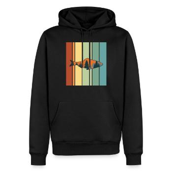 Angeln Fisch Bäume Berg Retro Vintage - Männer Premium Bio Hoodie - Schwarz - Vorne - Nico (187cm)