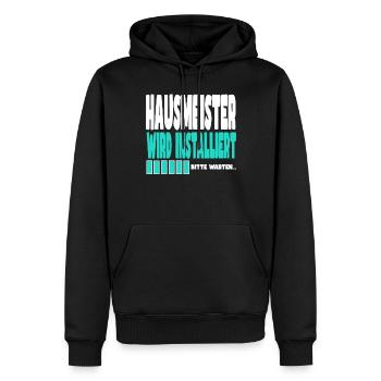Hausmeister wird installiert - Männer Premium Bio Hoodie - Schwarz - Vorne - Nico (187cm)