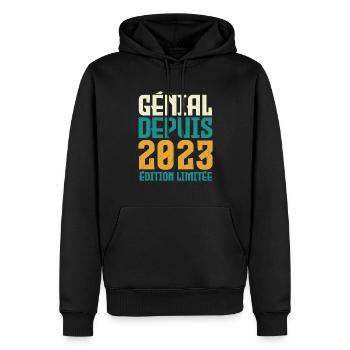 génial depuis 2023 - Sweat à capuche Premium bio Homme - noir - Devant - Nico (187cm)