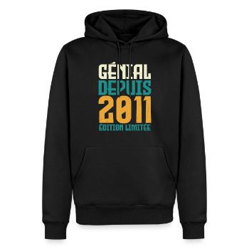 Génial depuis 2011 - Sweat à capuche Premium bio Homme - noir - Devant - Nico (187cm)