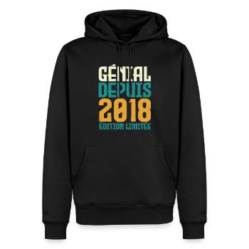 Génial depuis 2018 - Sweat à capuche Premium bio Homme - noir - Devant - Nico (187cm)