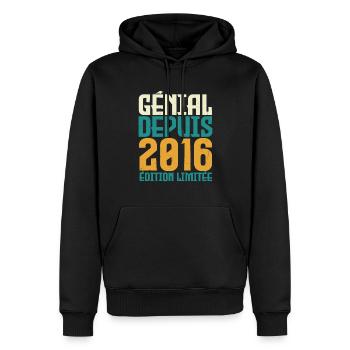 Génial depuis 2016 - Sweat à capuche Premium bio Homme - noir - Devant - Nico (187cm)