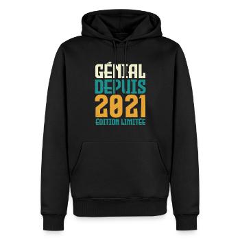 Génial depuis 2021 - Sweat à capuche Premium bio Homme - noir - Devant - Nico (187cm)