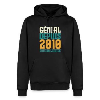 Génial depuis 2010 - Sweat à capuche Premium bio Homme - noir - Devant - Nico (187cm)