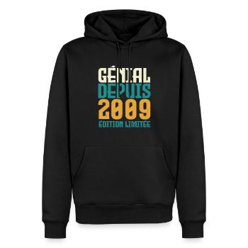Génial depuis 2009 - Sweat à capuche Premium bio Homme - noir - Devant - Nico (187cm)