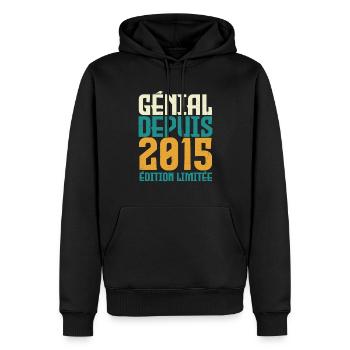 Génial depuis 2015 - Sweat à capuche Premium bio Homme - noir - Devant - Nico (187cm)