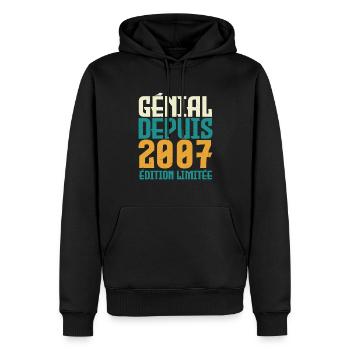 Génial depuis 2007 - Sweat à capuche Premium bio Homme - noir - Devant - Nico (187cm)