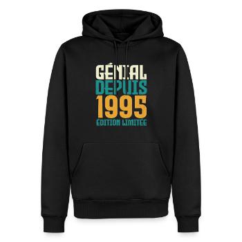 Génial depuis 1995 - Sweat à capuche Premium bio Homme - noir - Devant - Nico (187cm)