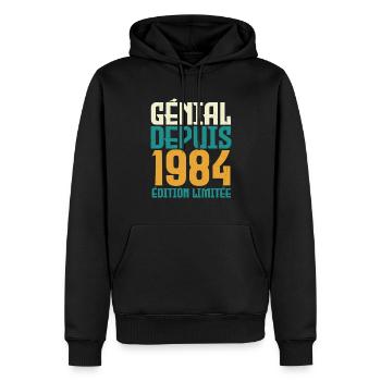 Génial depuis 1984 - Sweat à capuche Premium bio Homme - noir - Devant - Nico (187cm)