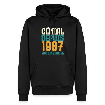 Génial depuis 1987 - Sweat à capuche Premium bio Homme - noir - Devant - Nico (187cm)