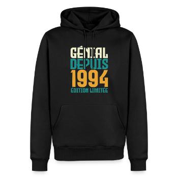 Génial depuis 1994 - Sweat à capuche Premium bio Homme - noir - Devant - Nico (187cm)